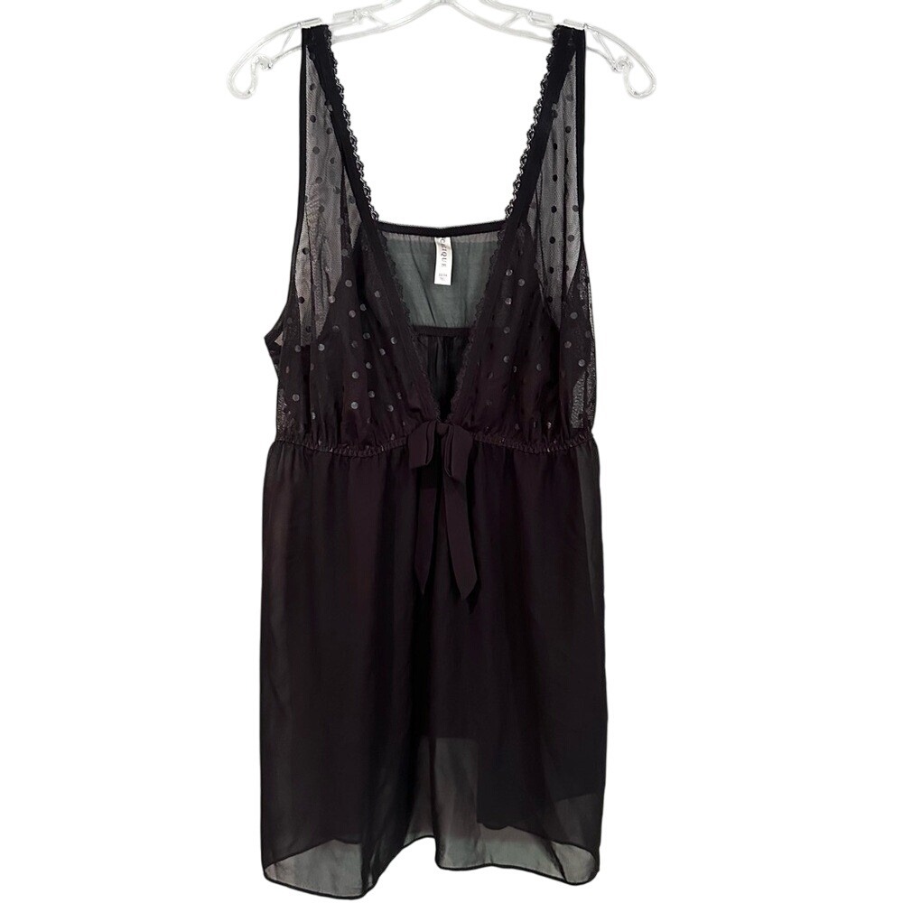 Cacique Lane Bryant Sheer‎ Polka Dot Silk Chemise Lingerie Women's 22/24 Black